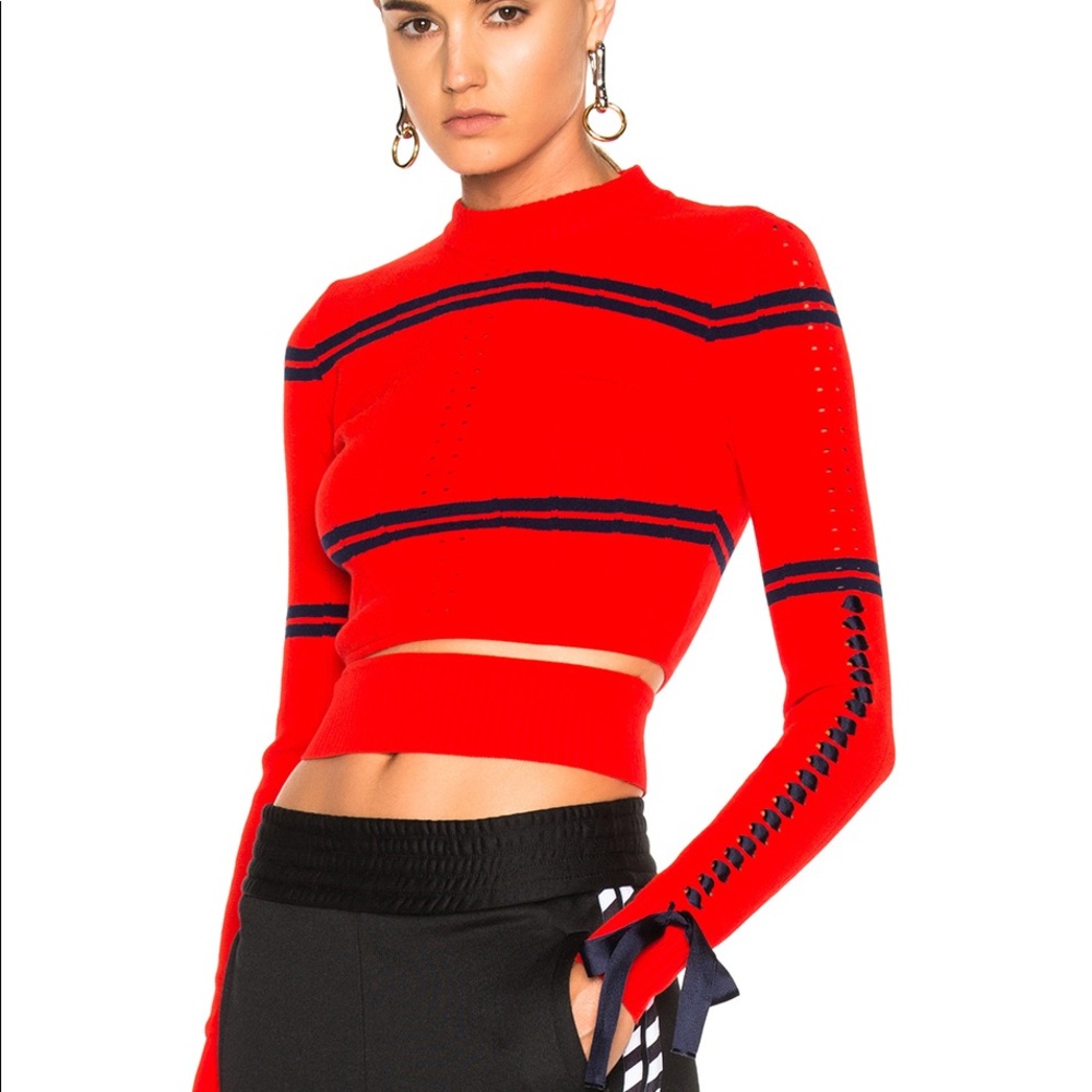AUTH FENDI cropped red lace up sweater